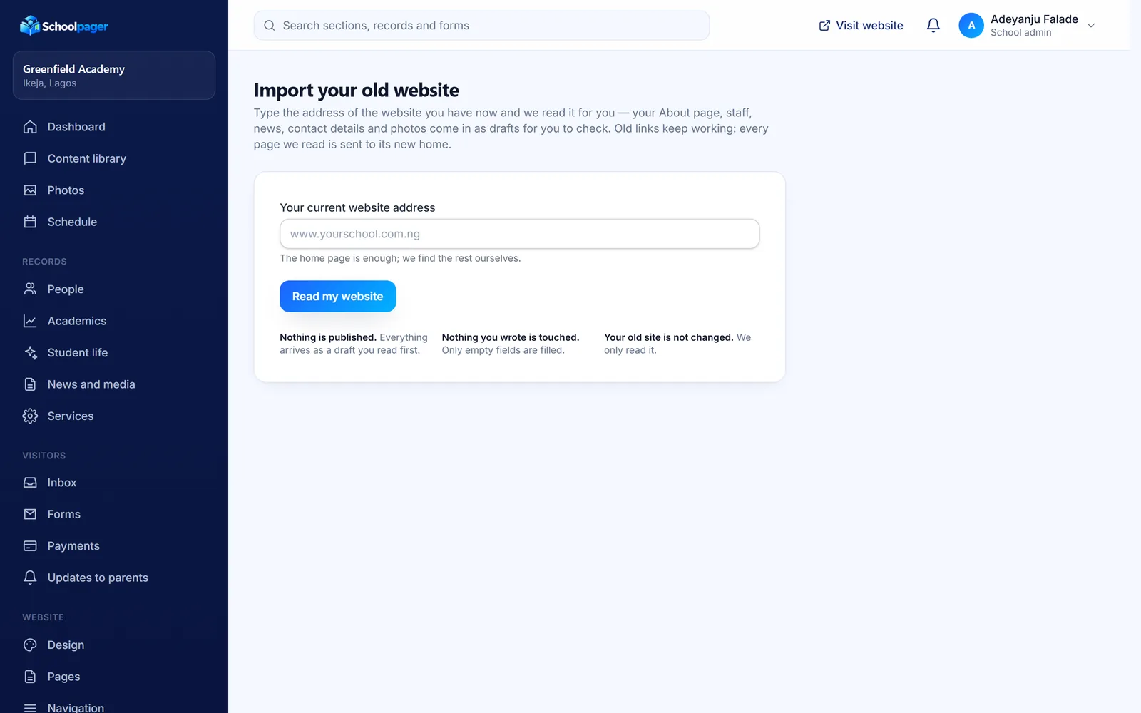 Website › Import in the admin