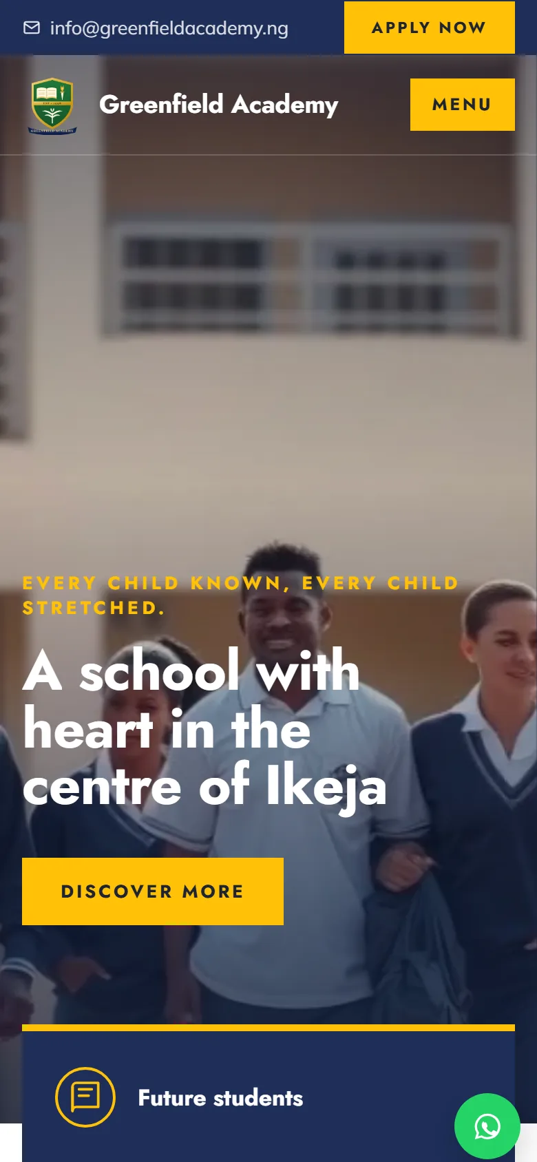 A school website on a phone