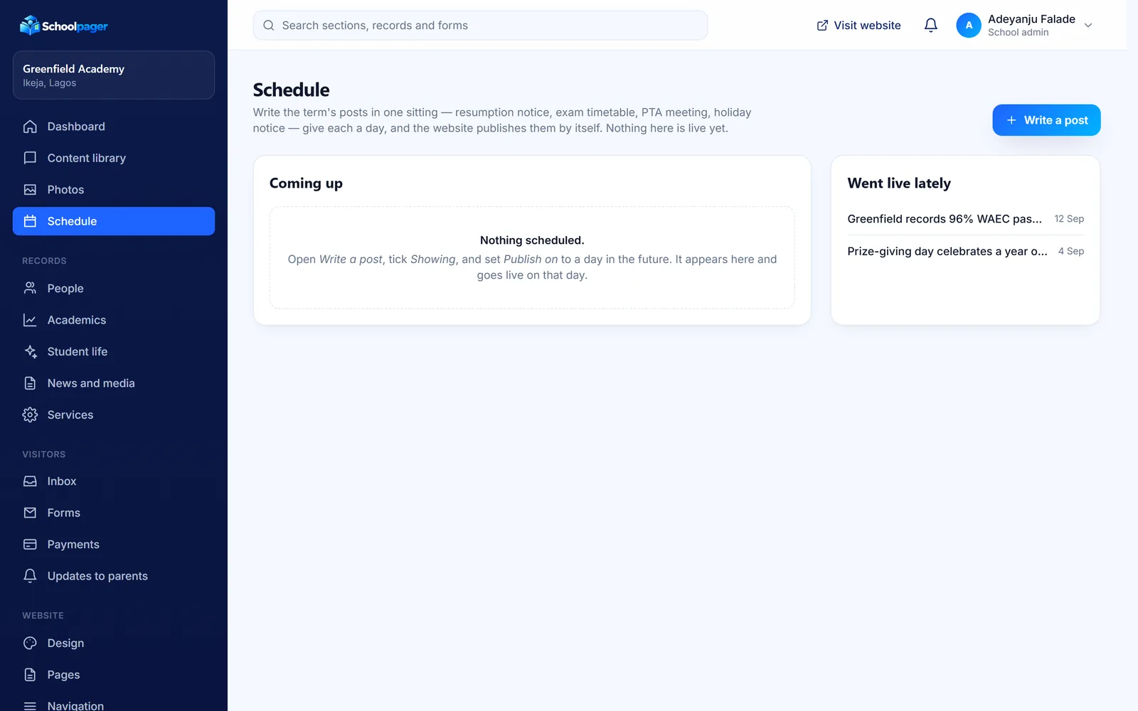 Content › Schedule in the admin: a timeline of posts going live